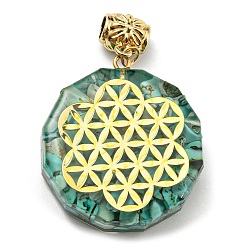 Synthetic Turquoise Synthetic Turquoise European Dangle Polygon Charms, Large Hole Pendant with Golden Plated Alloy Flower Slice, 53mm, Hole: 5mm, Pendant: 39x35x11mm