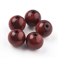 Brown Acrylic Beads, Imitation Tiger Eye Beads, Round, Brown, 15~15.5mm, Hole: 2mm, about 200pcs/500g