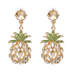 brown Sparkling Crystal Pineapple Earrings for Women - Elegant European Style Studs