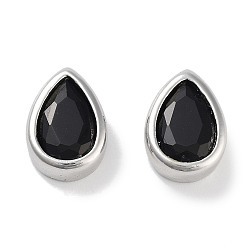 Черный Латунные шарики циркония кубической, слеза, платина, чёрные, 11x8x4 мм, отверстие : 2.5x1.2 мм