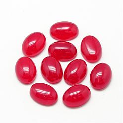 Crimson Natural White Jade Cabochons, Dyed, Oval, Crimson, 25x18x6~7mm