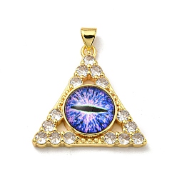 Mauve Real 18K Gold Plated Brass Pendants, with Glass and Acrylic, Triangle With Evil Eye Charms, Mauve, 27x28x7mm, Hole: 4x3.5mm