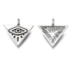 Antique Silver Tibetan Style Alloy Pendant Enamel Settings, Cadmium Free & Lead Free, Triangle with Eye, Antique Silver, 15x15.5x4mm, Hole: 1.6mm, about 1600pcs/1000g