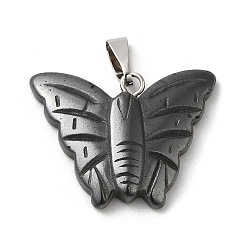 Non-magnetic Hematite Synthetic Non-Magnetic Hematite Pendants, Butterfly Charms with Platinum Plated Brass Snap on Bails, 19x24x4mm, Hole: 6.5x2.5mm