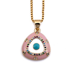Pink Geometric Triangle Diamond Necklace - Minimalist Fashion Statement Pendant Chain