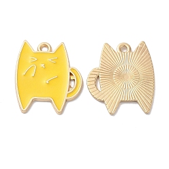 Gold Alloy Enamel Pendants, Light Gold, Cat Charm, Gold, 21x18x1.5mm, Hole: 1.5mm