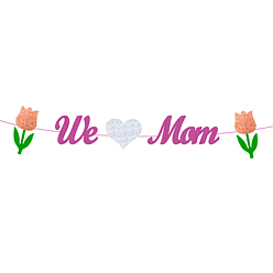 Цветок Бумажные флажки на тему Дня матери, словесные висящие баннеры, для праздничного украшения дома, цветочным узором, 150 мм