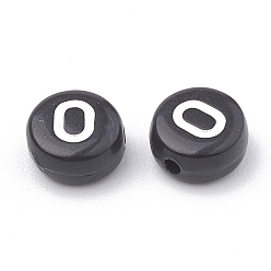 Черный Непрозрачные акриловые бусины, горизонтальное отверстие, Алфавит стиле, плоско-круглые, letter.o, 7x4 мм, отверстие : 1.5 мм, Около 370 шт / 50 г