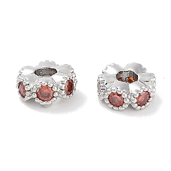 Шоколадный Латунные микро проложить кубического циркония бусы, платина, плоско-круглые, цвет шоколада, 6x3 мм, отверстие : 2 мм