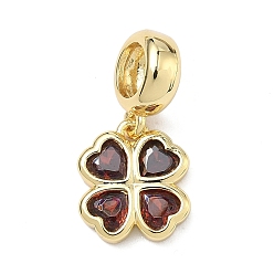Оранжево-Красный Подвеска в виде клевера в европейском стиле ко Дню Святого Патрика, латунная, инкрустированная кубическим цирконием., подвески с большим отверстием в виде клевера, стойки покрытие, долговечный, без кадмия и без свинца, реальный 18 k позолоченный, оранжево-красный, 20 мм, отверстие : 4.9 мм
