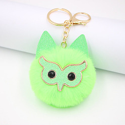 fluorescent green Glitter Owl Feather Keychain - Cute Owl Mask Bag Charm