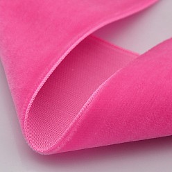 Hot Pink Polyester Velvet Ribbon for Gift Packing and Festival Decoration, Hot Pink, 1/4 inch(7mm), about 70yards/roll(64m/roll)