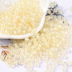 Light Goldenrod Yellow 6/0 Glass Seed Beads, Inside Colours, Round, Transparent Colours Rainbow, Light Goldenrod Yellow, 4x3mm, Hole: 1.2mm, about 6925pcs/pound