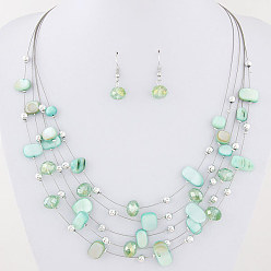 Light green Exaggerated Crystal Turquoise Shell Multi-layer Necklace Earring Set for Women
