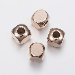Rose Gold Ion Plating(IP) 304 Stainless Steel Beads, Cube, Rose Gold, 6x6x6mm, Hole: 3mm