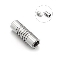 Stainless Steel Color Smooth 304 Stainless Steel Column Magnetic Clasps with Glue-in Ends, Stainless Steel Color, 16x5mm, Hole: 3mm