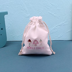 Human Printed Cotton Cloth Storage Pouches, Rectangle Drawstring Bags, for Candy Gift Bags, White, Human, 14x10cm