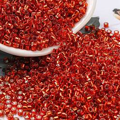 Red Glass Seed Beads, Silver Lined, Cylinder, Red, 2.5x1.6mm, Hole: 1mm, about 58967pcs/pound