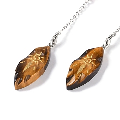 Тигровый глаз Конский глаз натуральный тигровый глаз заостренный лозоходный маятник, с реечным покрытием, фурнитура из латуни и сплавов, без свинца и без кадмия, 256~259 мм