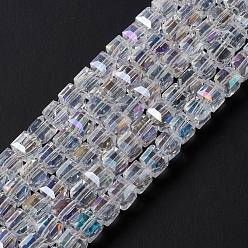 Clear AB Electroplate Glass Beads Strands, AB Color Plated, Faceted, Cube, Clear AB, 7~8x7~8x7~8mm, Hole: 1mm
