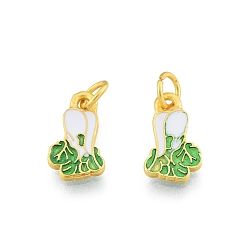 White Alloy Enamel Charms, with Jump Rings, Matte Gold Color, Chinese Cabbage, White, 14x8x1.3mm, Hole: 3.4mm