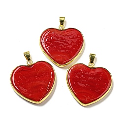 FireBrick Handmade Lampwork Pendants, with Brass Findings, Long-Lasting Plated, Lead Free & Cadmium Free, Heart Charms, FireBrick, 31~32x31~31.5x5mm, Hole: 6.5x4mm