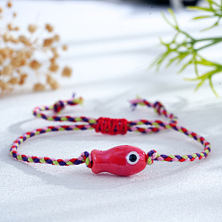 Красный Регулируемые браслеты ручной работы из фарфоровых бусин, Браслеты из конопляной нити, сплетенные для женщин, рыба, красные, 11.02 дюйм (28 см)