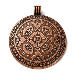 Красная Медь Стиль тибетского плоские круглые с цветком сплава больших подвесками, без свинца, без никеля и без кадмия, Красная медь, 54x46.5x2.5 мм, Отверстие : 5 мм , около 86 шт / 1000 г