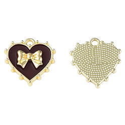 Кокосово-Коричневый Стойки обшивки сплава эмали подвески, без кадмия и без свинца, сердце с бантом, золотой свет, кокосового коричневый, 19x18x3 мм, отверстие : 1.6 мм