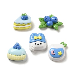 Mixed Color Opaque Cartoon Resin Decoden Cabochons, Blueberry Cake & Rabbit & Blueberry, Mixed Shapes, Mixed Color, 17.5~21x18.5~26x7~8mm