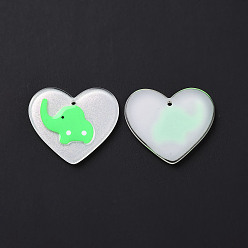 WhiteSmoke Acrylic Pendants, with Enamel and Glitter Powder, Heart with Elephant Pattern, WhiteSmoke, 26x29.5x2mm, Hole: 1.5mm