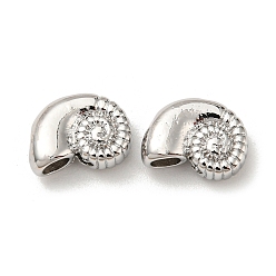 Real Platinum Plated Brass Beads, Snail, Real Platinum Plated, 7.5x10.5x4mm, Hole: 1.4mm