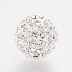 001_Crystal Czech Rhinestone Beads, PP8(1.4~1.5mm), Pave Disco Ball Beads, Polymer Clay, Round, 001_Crystal, 7.5~8mm, Hole: 1.8mm, about 80~90pcs rhinestones/ball