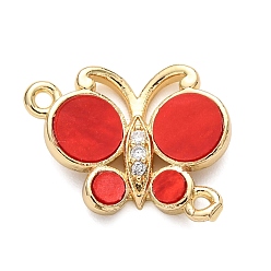 Красный Подвески-бабочки из латуни с микропаве из прозрачного кубического циркония, cmолой, реальный 18 k позолоченный, долговечный, без кадмия и без свинца, стойки покрытие, красные, 14x17.5x3.5 мм, отверстие : 1.2 мм