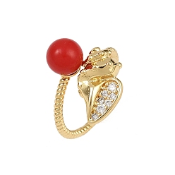 Настоящее золото 18K Латунные микро проложить манжеты кольца кубического циркония, форма раковины, с абс пластмассовой имитационной жемчужиной, стойки покрытие, долговечный, без кадмия и без свинца, реальный 18 k позолоченный, 17.5 мм, размер США 9 (18.9 мм)