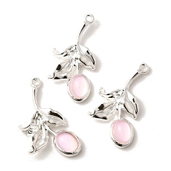 Серебро Стеклянные подвески, лист, со сплавочной фурнитурой, стойки покрытие, без свинца, без кадмии и без никеля, розовые, серебряные, 31~31.5x17x5 мм, отверстие : 1.6 мм