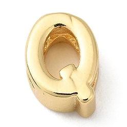 Letter Q Rack Plating Brass Slide Charms, Cadmium Free & Lead Free, Real 18K Gold Plated, Letter, Letter Q, 8x6x3.5mm, Hole: 1.4mm