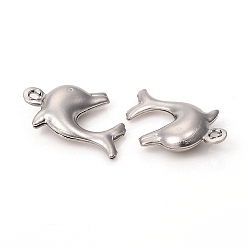 Stainless Steel Color 304 Stainless Steel Charms, Dolphin, Stainless Steel Color, 14.5x10.5x3.5mm, Hole: 1mm
