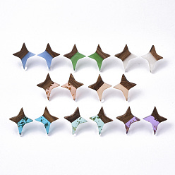 Mixed Color Resin & Walnut Wood Stud Earrings, with 304 Stainless Steel Pin, Star, Mixed Color, 21x17~18mm, Pin: 0.7mm