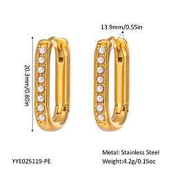 Настоящее золото 18K Элегантные овальные серьги-кольца из нержавеющей стали, с имитацией жемчуга, реальный 18 k позолоченный, 20.3x13.9 мм