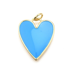 Темно-Голубой Латунь эмаль подвески, с целью перехода в кольце, стойки покрытие, долговечный, без свинца и без кадмия, реальный 18 k позолоченный, шарма сердца, глубокое синее небо, 21x17x2 мм, отверстие : 3.2 мм