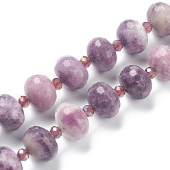 Lepidolite Natural Lepidolite/Purple Mica Stone Beads Strands, with Seed Beads, Faceted, Oval, 18x13mm, Hole: 1.2mm, about 21pcs/strand, 15.35 inch(39cm)