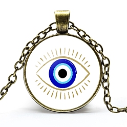 Evil Eye Alloy Cable Chain Necklaces, Glass Pendant Necklaces for Sweater, Antique Bronze, Evil Eye, 21-5/8 inch(55cm)
