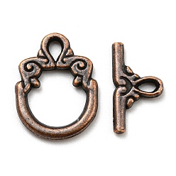 Red Copper Tibetan Style Alloy Toggle Clasps, for Jewelry Making, Red Copper, Ring: 20x15x2mm, Hole: 3x2mm, Bar: 9x17x2mm, Hole: 3x1.5mm