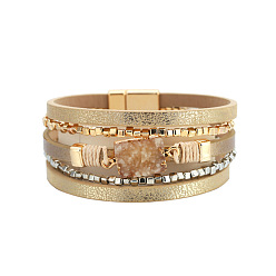 SZ00188-2 Bohemian Leather Crystal Bracelet - Symmetrical Multi-layer Leather Weaving Bracelet