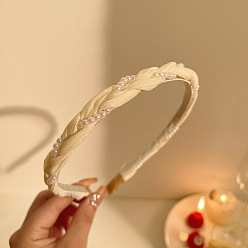 White Plastic Imitation Pearl Twist Thin Hair Bands, Hair Accessories for Women Girls, White, 150x140mm