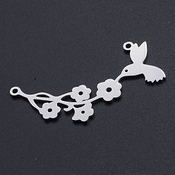 Stainless Steel Color 201 Stainless Steel Links connectors, Laser Cut Links, Flower with Bird, Stainless Steel Color, 40x19.5x1mm, Hole: 1.5mm