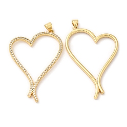 Clear Brass Pendants, with Cubic Zirconia, Lead Free & Cadmium Free, Heart Charms, Real 18K Gold Plated, Clear, 51x33.5x3mm, Hole: 5.4x3.5mm