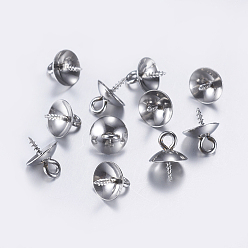 Stainless Steel Color 304 Stainless Steel Screw Eye Pin Peg Bails, For Half Drilled Beads, Stainless Steel Color, 10x8mm, Hole: 2mm, Pin: 1.2mm