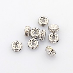 Kristall Messing Strass Zwischen perlen, Klasse aaa, gerade Flansch, Nickel frei, Platin Farbe, Rondell, Kristall, 6x3 mm, Bohrung: 1 mm